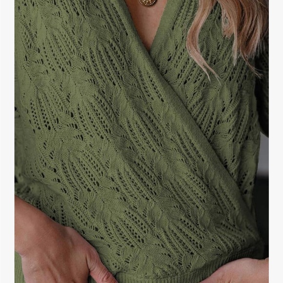 Merokeety XXL Olive Green Women's deep v-neck Sweater - Picture 3 of 11